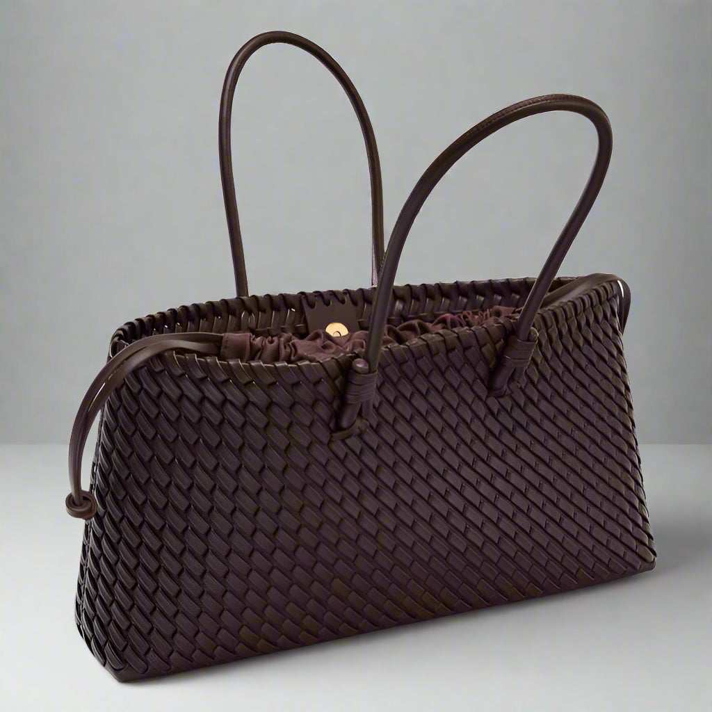 Large Woven Leather Tote Bag with Knotted Handles