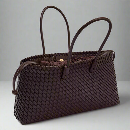 Large Woven Leather Tote Bag with Knotted Handles