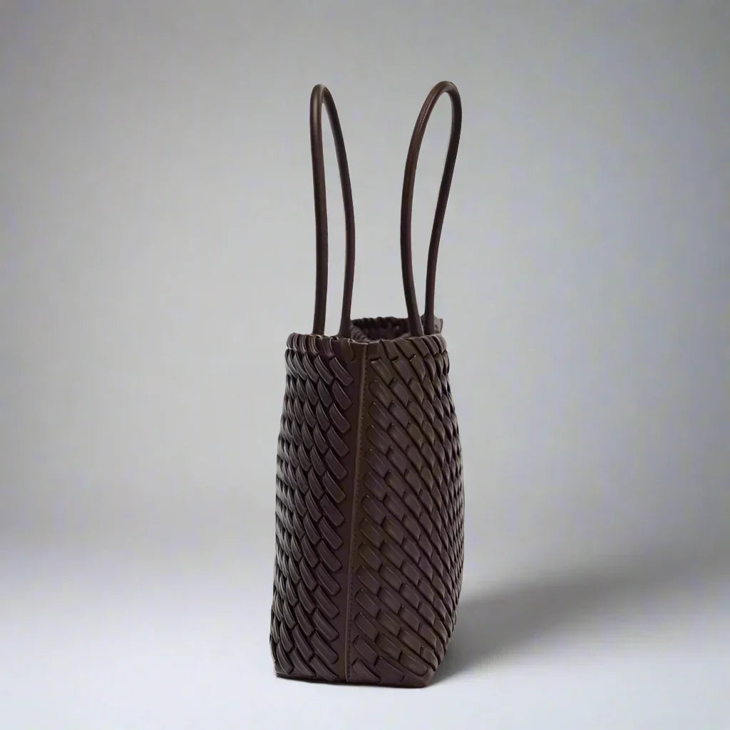 Large Woven Leather Tote Bag with Knotted Handles