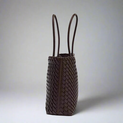 Large Woven Leather Tote Bag with Knotted Handles