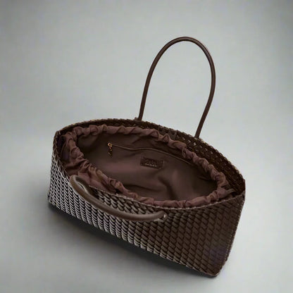 Large Woven Leather Tote Bag with Knotted Handles
