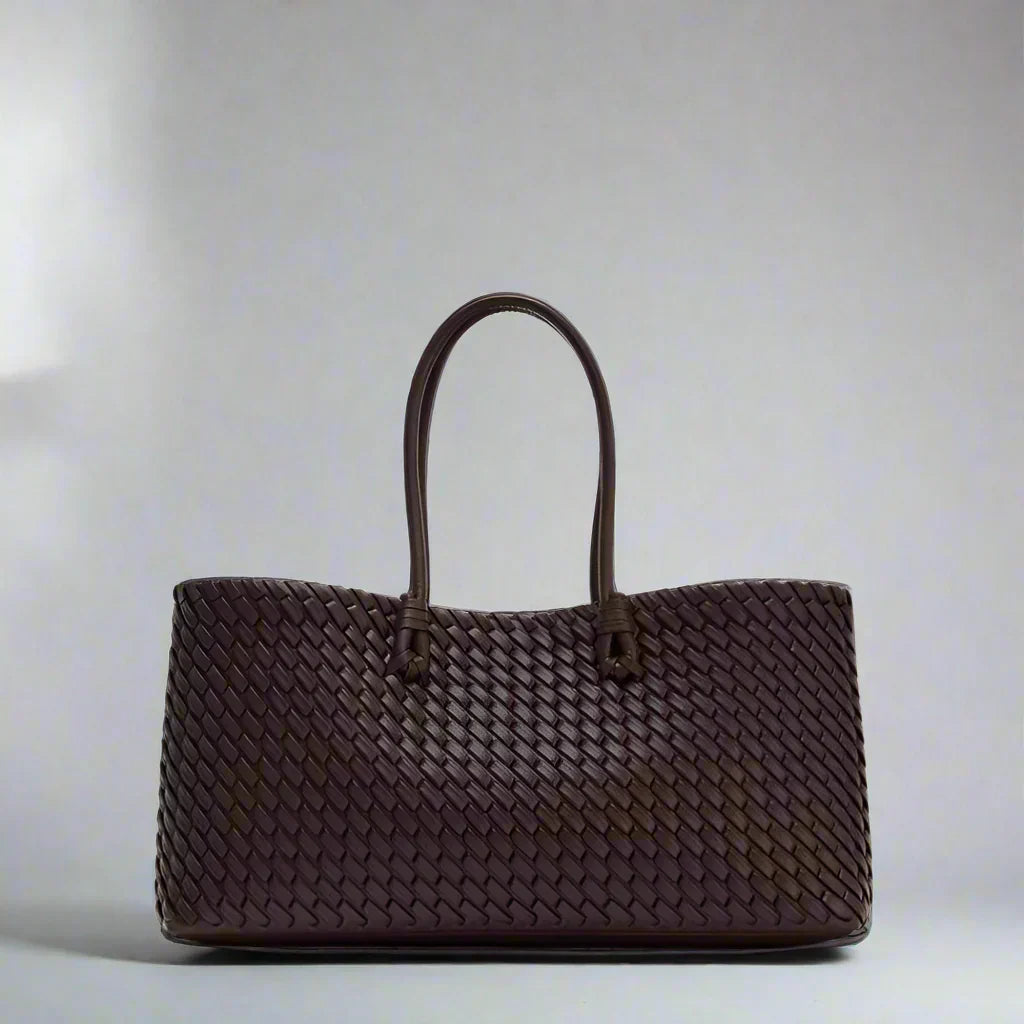 Large Woven Leather Tote Bag with Knotted Handles
