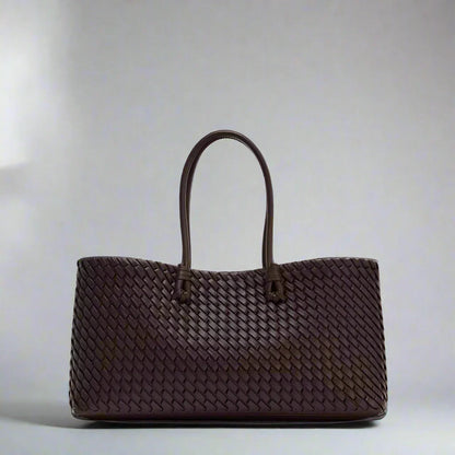 Large Woven Leather Tote Bag with Knotted Handles
