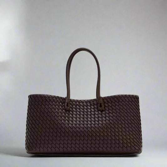 Large Woven Leather Tote Bag with Knotted Handles