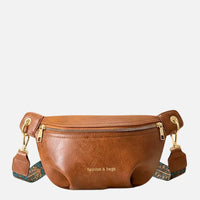 Leather Crossbody Bag with Boho Patterned Strap and Front Zip Pocket