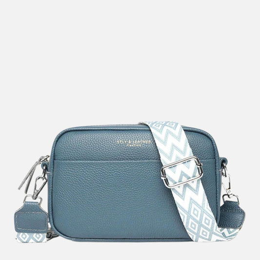 Leather Crossbody Bag with Patterned Wide Strap