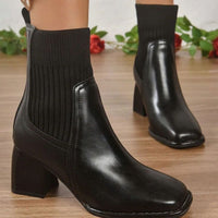 Leather Heeled Ankle Boots with Stretch Knit Panel