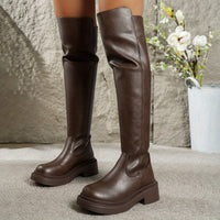 Leather Over The Knee Boots with Chunky Platform Sole