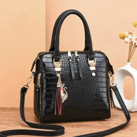 Leather Shoulder Bag with Crocodile Print and Gold Hardware
