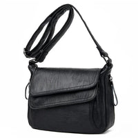 Leather Shoulder Bag with Flap Front and Adjustable Strap