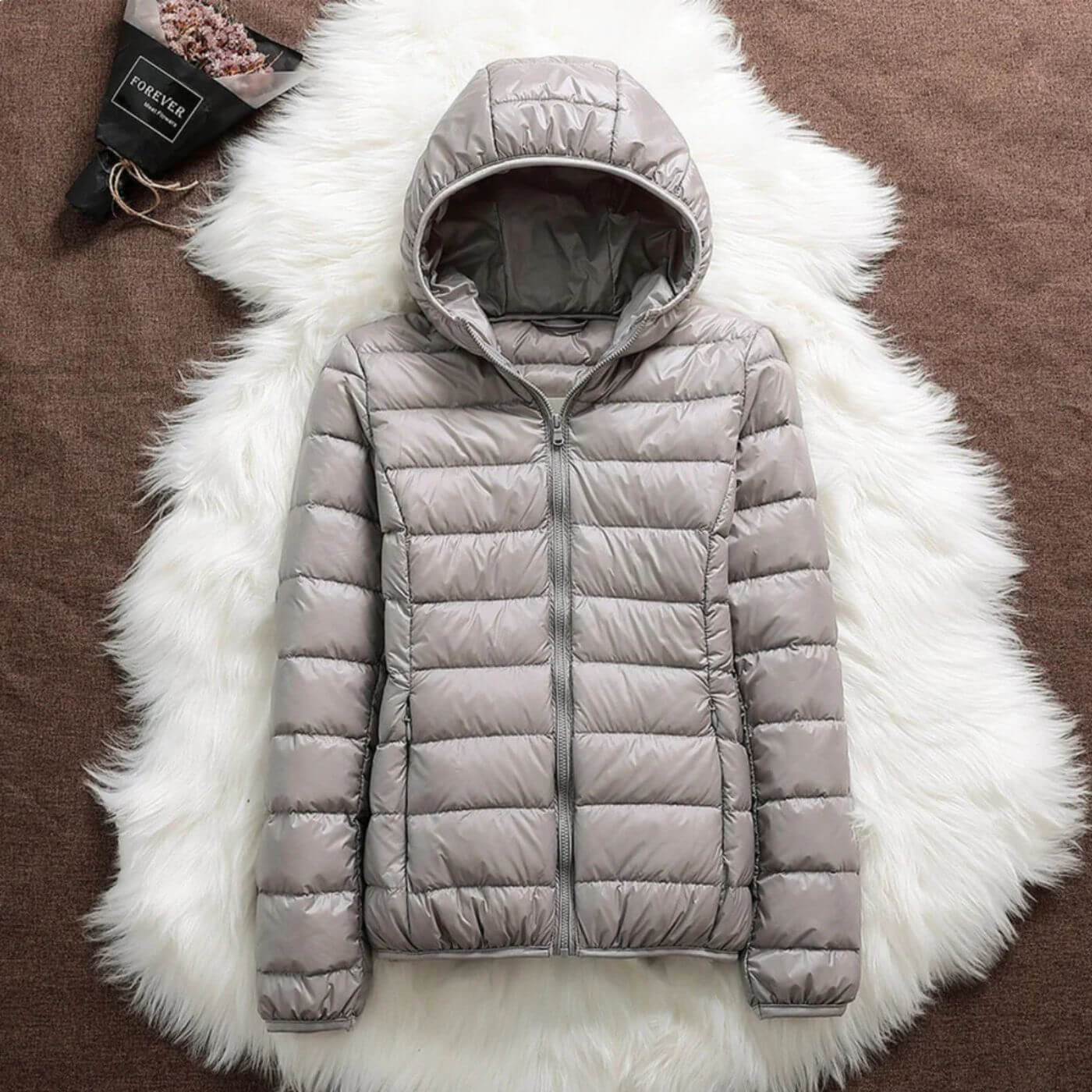 Lightweight Hooded Puffer Jacket with Zip Closure
