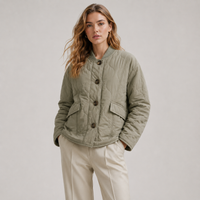 Lightweight Quilted Jacket with Ribbed Collar and Flap Pockets