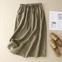 Linen Midi Skirt with Elastic Drawstring Waist