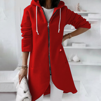 Long Zip Up Hoodie with Asymmetric Hem and Side Pockets