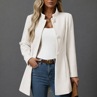 Longline Blazer with Stand Collar and Button Detail