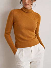 Mustard Slim Fit Turtleneck Sweater with Ribbed Texture