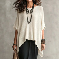Oversized Knit Poncho Top with Wide Sleeves and Asymmetric Hem