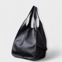Oversized Leather Shoulder Bag with Front Pocket