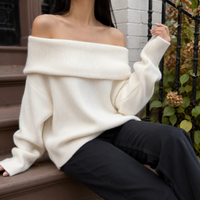 Oversized Off Shoulder Sweater with Fold-Over Neckline