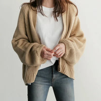 Oversized Open Front Cardigan with Puff Sleeves