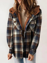 Oversized Plaid Shacket with Sherpa Hood and Chest Pockets