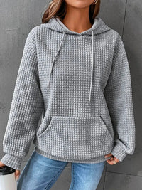 Oversized Waffle Knit Hoodie with Kangaroo Pocket