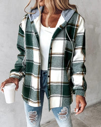 Plaid Hooded Shacket with Drawstring Hood