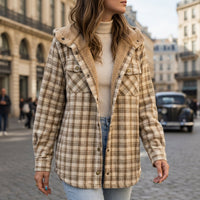 Plaid Shacket with Sherpa Hood and Chest Pockets