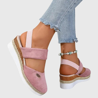 Platform Espadrille Wedge Sandals with Elastic Slingback Strap