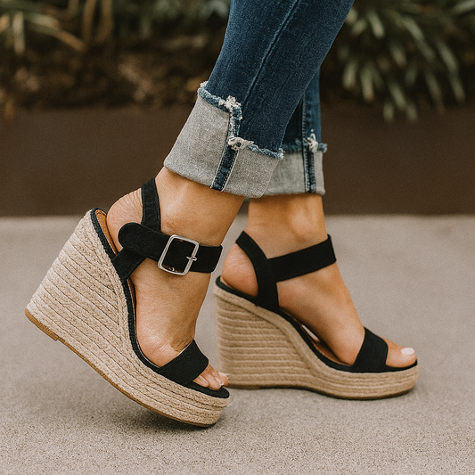 Platform Wedge Sandals with Ankle Strap and Espadrille Sole
