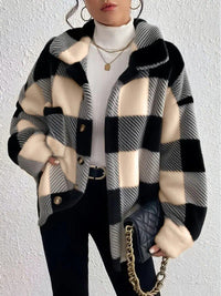 Plush Check Shacket with Gold Buttons