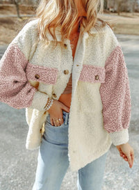 Plush Colour Block Teddy Shacket with Chest Pockets