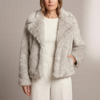Plush Cropped Faux Fur Jacket with Wide Lapel Collar