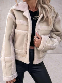 Plush Cropped Sherpa Jacket with Leather Contrast Panels