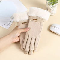 Plush Cuff Touchscreen Gloves with Fluffy Trim