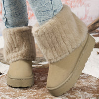 Plush Fur Cuff Snow Boots with Chunky Platform Sole