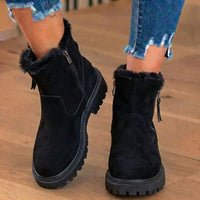 Plush Fur Trim Suede Ankle Boots with Chunky Lug Sole