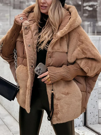 Plush Oversized Hooded Puffer Jacket with Fur Trim Panels
