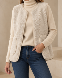 Plush Sherpa Gilet with V-Neckline and Front Pockets