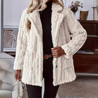 Plush Teddy Coat with Cable Texture and Patch Pockets