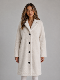Plush Teddy Coat with Wide Collar and Black Buttons
