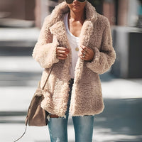 Plush Teddy Coat with Wide Lapels and Open Front