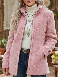 Plush Teddy Fleece Jacket with Stand Collar and Side Pockets