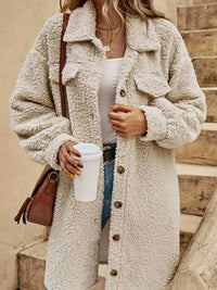 Plush Teddy Shacket with Collar and Chest Pockets