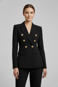 Polished Double Breasted Blazer with Gold Buttons