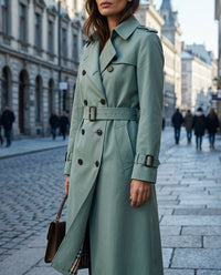 Polished Double Breasted Trench Coat with Check Lining and Belt