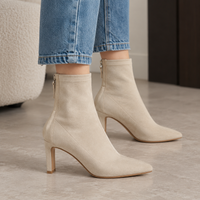 Polished Suede Heeled Ankle Boots with Pointed Toe