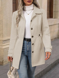Polished Wool Coat with Waist Belt and Bronze Buttons