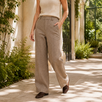 Refined High Waist Wide Leg Trousers with Herringbone Pattern