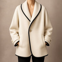 Refined Oversized Wool Coat with Contrast Trim and Shawl Collar